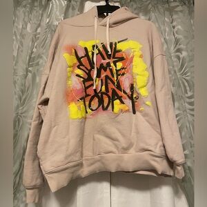 Women's Fun Graphic Hoodie Tan with Yellow and Orange